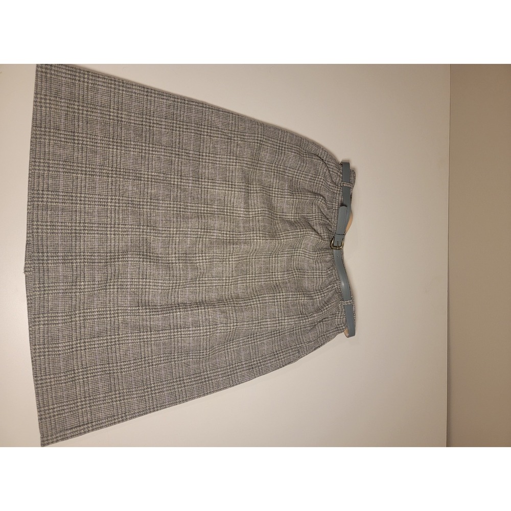 Alfred Dunner Vintage Gray Plaid Midi Skirt with Belt Size 36 Made in USA